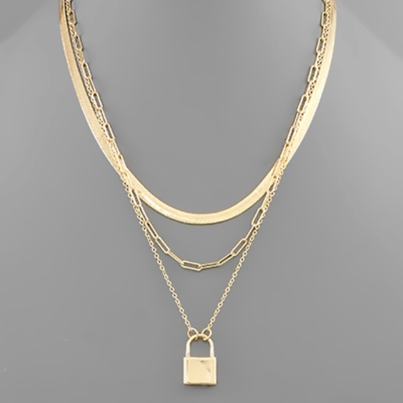 Lock Charm Snake & PaperClip Chian Necklace